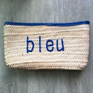 Moroccan French Bleu Doum hand-woven Straw Clutch with zipper NEW